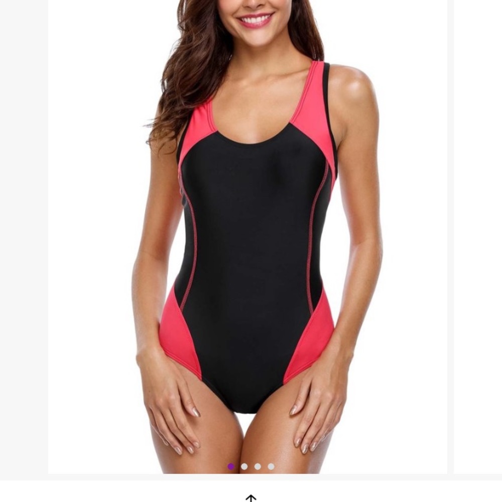 NWT, size medium, one piece red and black women’s swimsuit